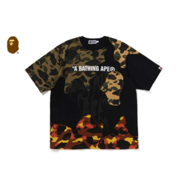 베이프 1ST 카모 업사이클 로고 릴렉스핏 티셔츠 블랙 1L80109302