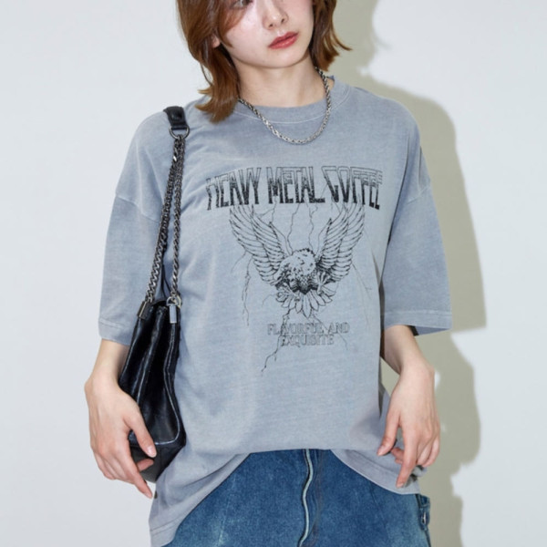 프릭스스토어 빅 실루엣 피그먼트 다이 크랙 프린트 크루넥 티셔츠 2컬러 1226248902964