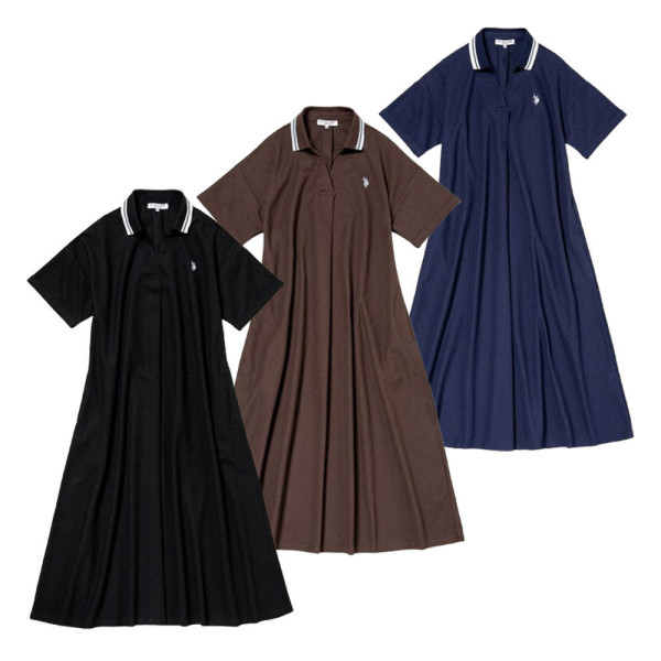 U.S. POLO ASSN. 유에스폴로에센 더블 호스맨 자수 카노코 폴로 드레스 3컬러 PLL52241