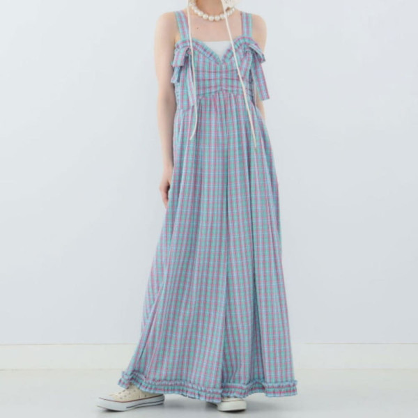 빔즈 CAROLINA GLASER 체크 무늬 리본 프릴 살로펫 3컬러 62-17-0015-438