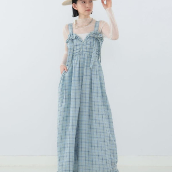 빔즈 CAROLINA GLASER 체크 무늬 리본 프릴 살로펫 3컬러 62-17-0015-438