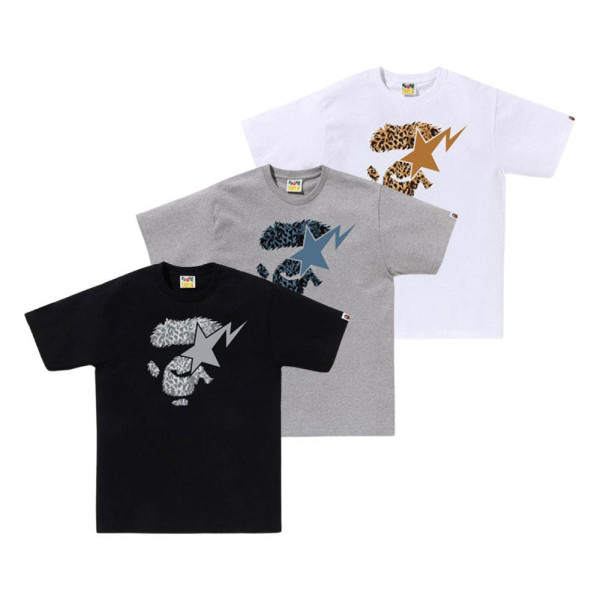 베이프 와일드 레오파드 패턴 에이프 페이스 스타 티셔츠 3컬러 1L80110042