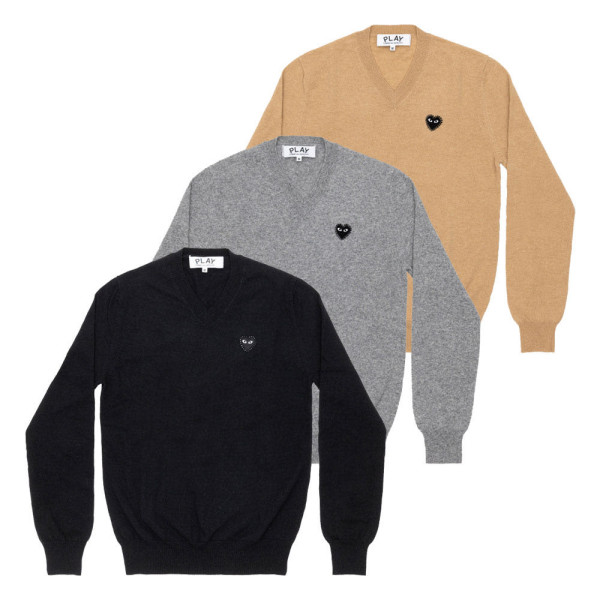 꼼데가르송 PLAY CDG 브이넥 니트 라인스톤 블랙와펜 남녀공용 3컬러 AX-N804-051