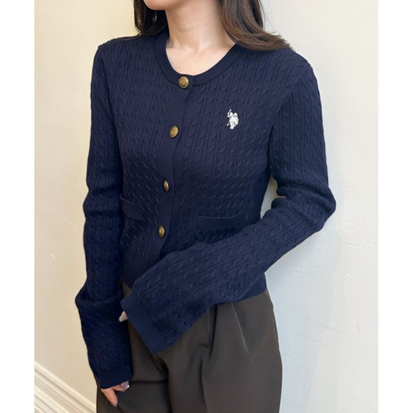 U.S. POLO ASSN. 유에스폴로에센 골드 버튼 자수 케이블 니트 가디건 4컬러 720650