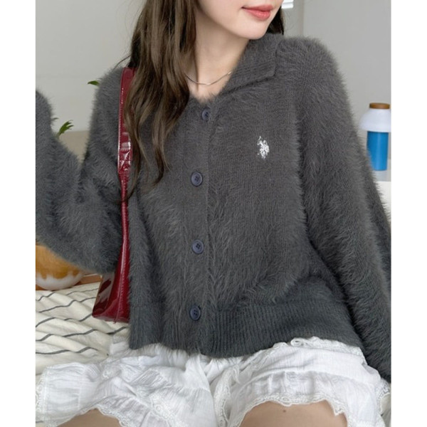 U.S. POLO ASSN. 유에스폴로에센 칼라 샤기 볼륨 슬리브 니트 가디건 3컬러 ada2317