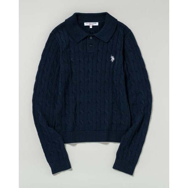 U.S. POLO ASSN. 유에스폴로에센 더블 호스맨 자수 케이블 폴로 니트 3컬러 PLL53470