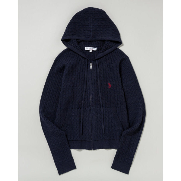 U.S. POLO ASSN. 유에스폴로에센 더블 호스맨 자수 케이블 지퍼 후드 집업 3컬러 PLL53469