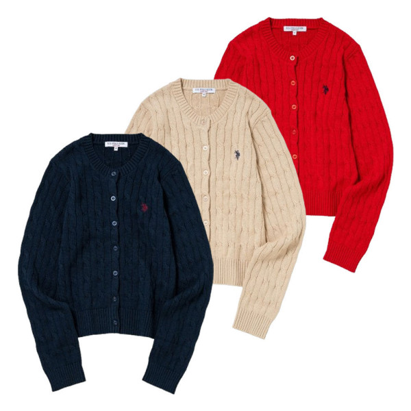 U.S. POLO ASSN. 유에스폴로에센 더블 호스맨 자수 케이블 니트 가디건 3컬러 PLL53468