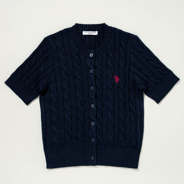 U.S. POLO ASSN. 유에스폴로에센 케이블 니트 더블홀스맨 자수 반팔 가디건 3컬러 PLL52415
