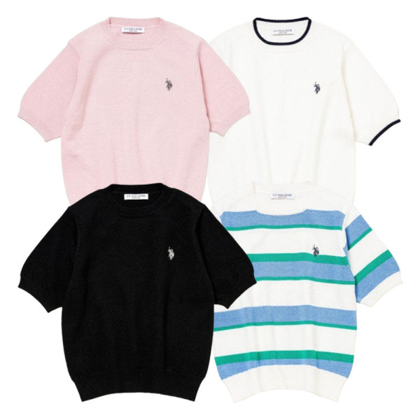 U.S. POLO ASSN. 유에스폴로에센 반팔 니트 풀오버 더블 홀스맨 자수 4컬러 PLL51405