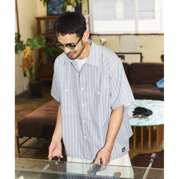 프릭스스토어 레드캡 별주 브로드 레지먼트 스트라이프 크롭 기장 워크셔츠 3컬러 1006311600011