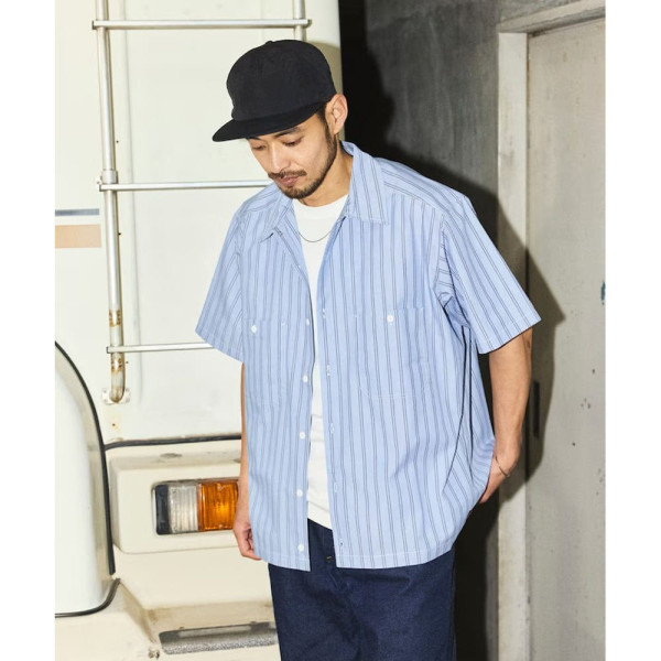 프릭스스토어 레드캡 별주 브로드 레지먼트 스트라이프 크롭 기장 워크셔츠 3컬러 1006311600011