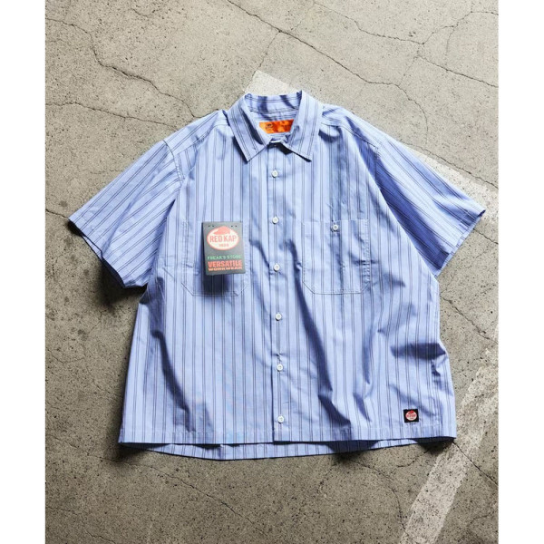 프릭스스토어 레드캡 별주 브로드 레지먼트 스트라이프 크롭 기장 워크셔츠 3컬러 1006311600011