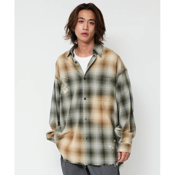 프릭스스토어 릴랙스핏 블리치 가공 옴브레체크 넬 셔츠 5컬러 1201248900280