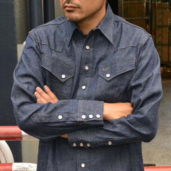 슈가케인 블루 데님 L/S 웨스턴 셔츠 원워시 네이비 SC28190