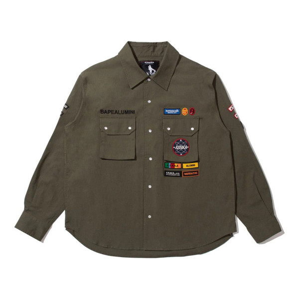 베이프 BY 쿠라이시 카즈키 멀티 패치 밀리터리 LS 셔츠 올리브 드라브 1L83131901