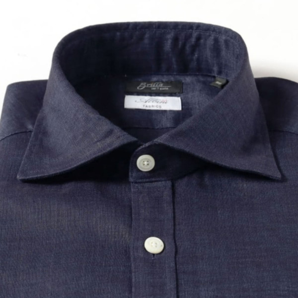 빔즈 Brilla per il gusto 린넨 내추럴 스트레치 와이드 카라 셔츠 네이비 24-11-0747-306