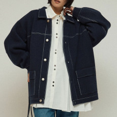 퍼스트핸드 오버사이즈 울 혼방 니트 커버올 배색 스티치 니트 자켓 3컬러 3432234400021