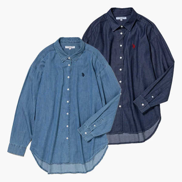 U.S. POLO ASSN. 유에스폴로에센 레귤러 컬러 데님 셔츠 더블 호스맨 자수 2컬러 PLL53700